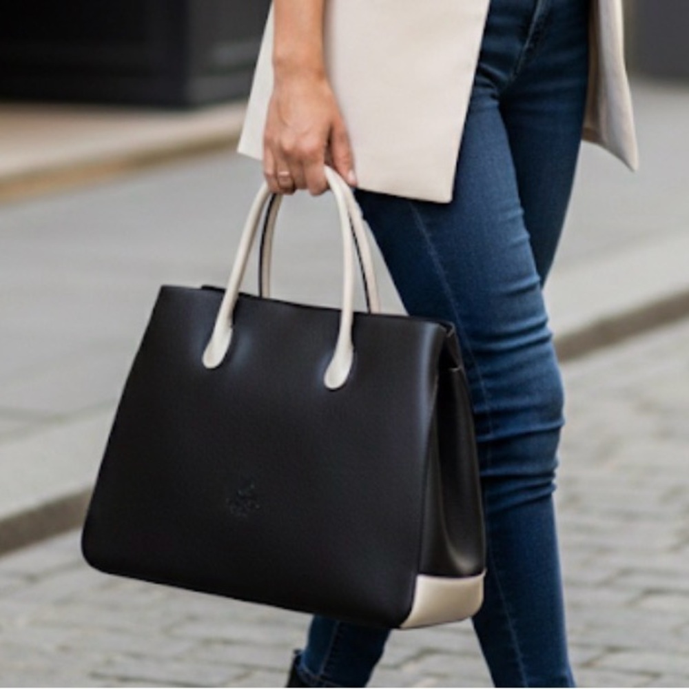 RARE Kesslord Paris France 🇫🇷 Leather Stylish Black and White Tote Bag Handbag